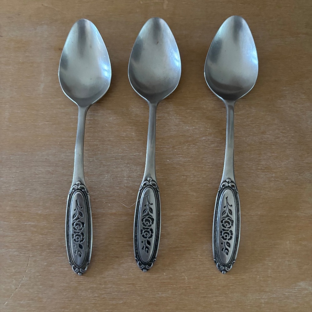 Oneida VTG Northland Stainless Japan Dinner Spoon Two Rose Pattern 7in" Set of 3